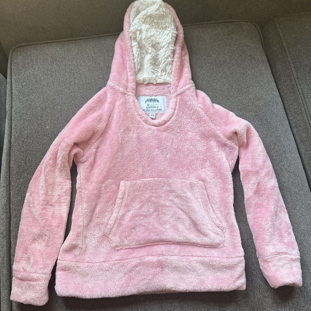 MEMBER'S MARK SOFT Cuddly Plush Frosted PINK Pullover Hoodie Kids 5/6